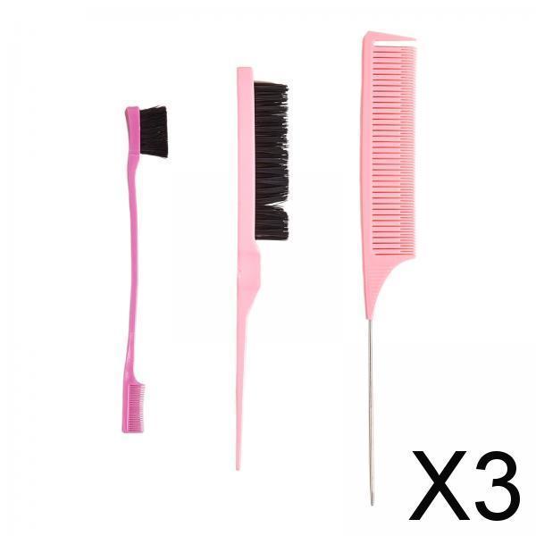 3x3Pcs Hair Styling Comb Set Slick Back Hair Brush Set Double Sided Edge Brush