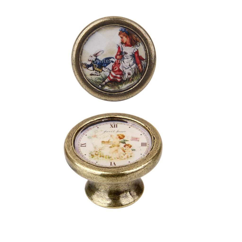 2 Pieces Alice & Angel Print Cabinet Door Drawer Handles Pull Knobs Hardware