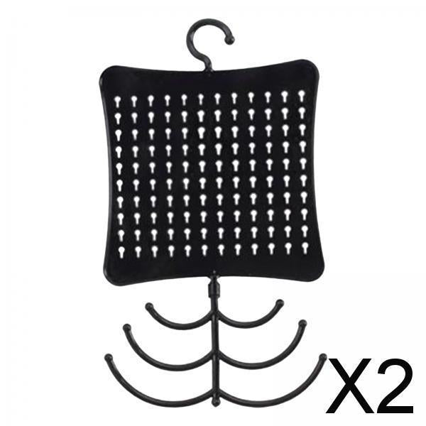 2xJewelry Wall Storage Necklace Earring Holder with Hanging Hooks Black
