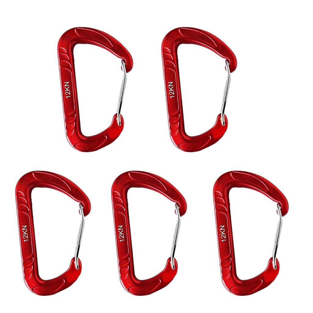 5 Pieces 12KN Wiregate Climbing Carabiner Clip Keychain Hammock Hook red