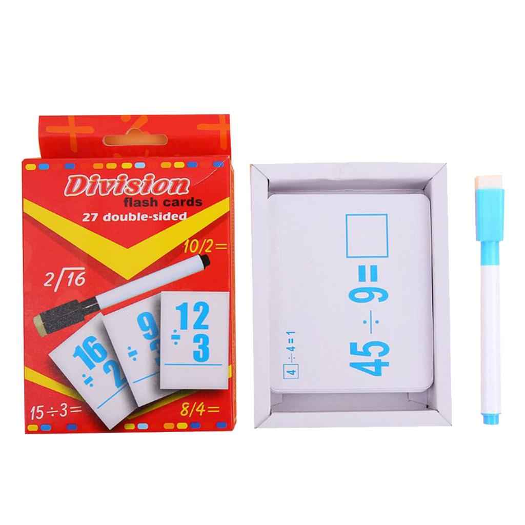 27 Pieces Double Sided Educational Arithmetic Flash Cards with Erasable Pen Division