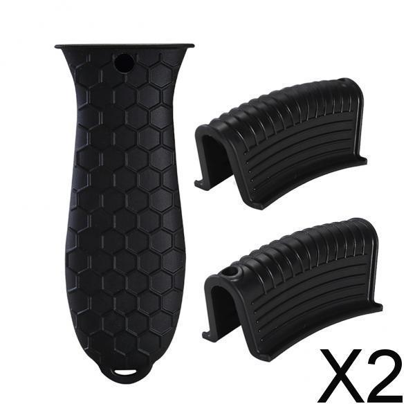 2xSilicone Pot Holder Sleeve Pot Frying Pan Handle Cover Grip Kitchen Black