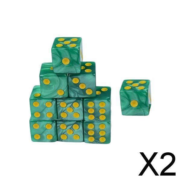 2x10x 6 Sided Dices Set Entertainment Toys 16mm Dices for Table Game Card Game Green