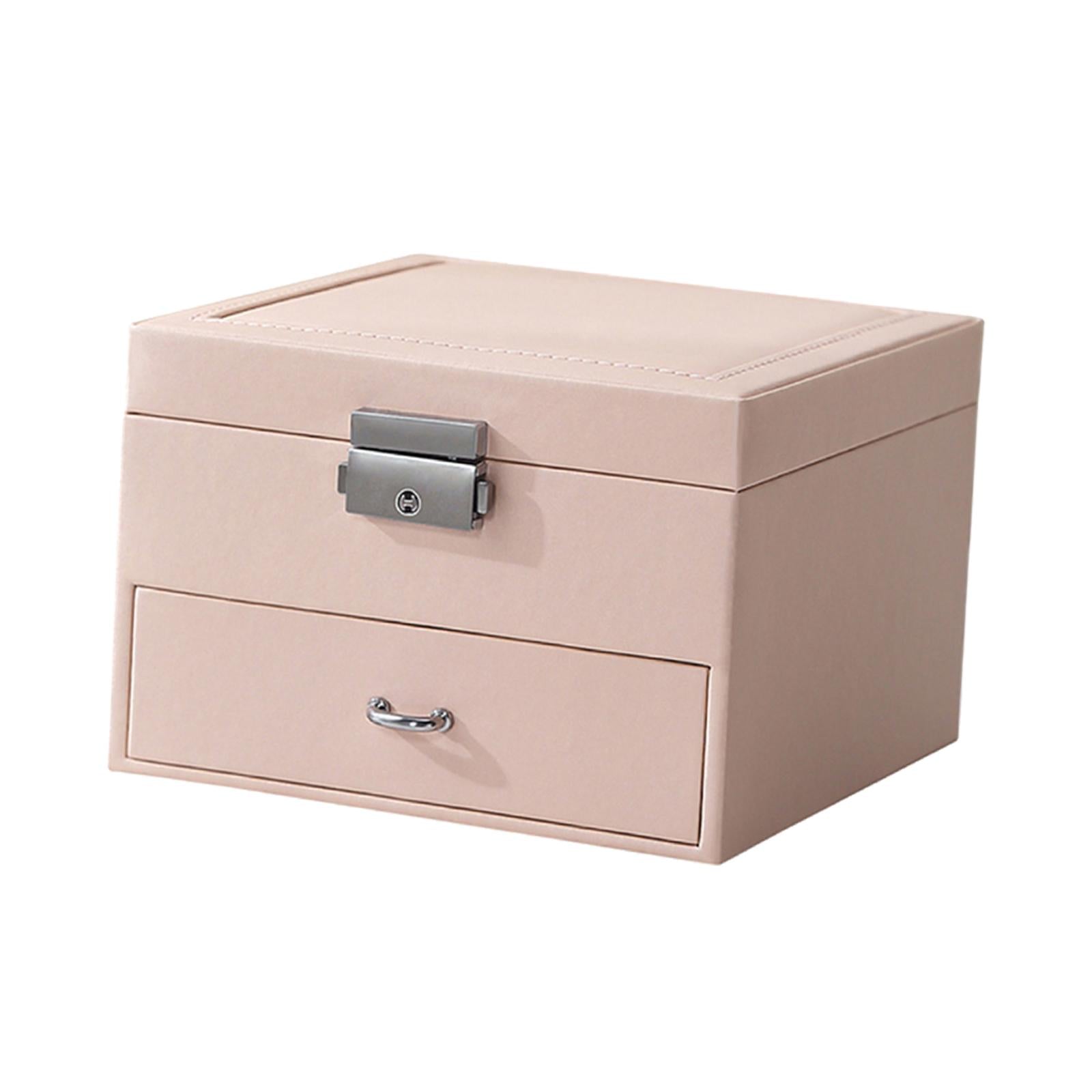 Jewellery Box Organiser Locking Double Layer PU Leather Jewelry Case Pink