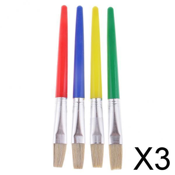 3x4x Flat Brush Kid Artist Paint Brushes Set Watercolor Acrylic Oil Painting