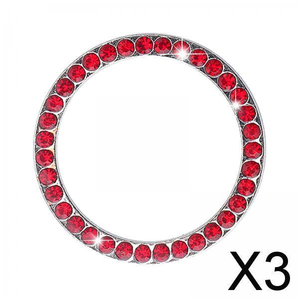 3xBling Rings Shiny Start Button Rhinestone Ignition Push Button Trim Red