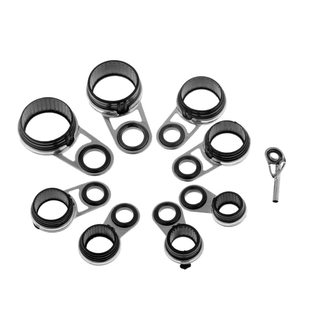 9pcs Rock Casting Fishing Rod Guides Eye Ring Tip Line Ring Rod Repair Kit