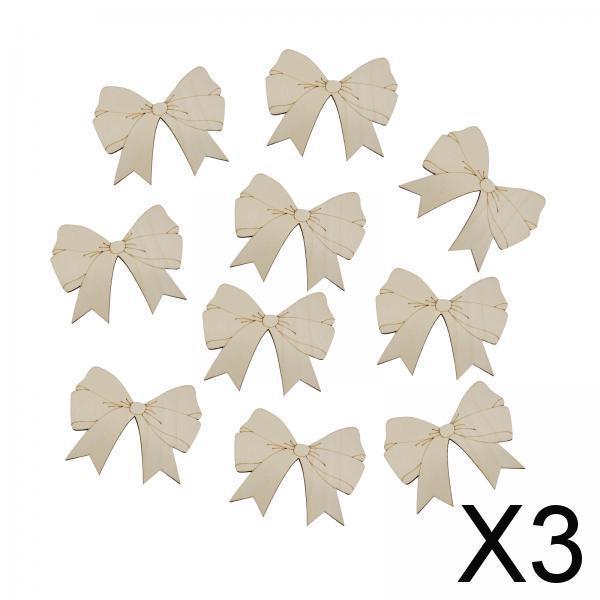 3x10Pcs Unfinished Blank Wood Cutouts Slices Decoration Bow Shaped Wood Pieces