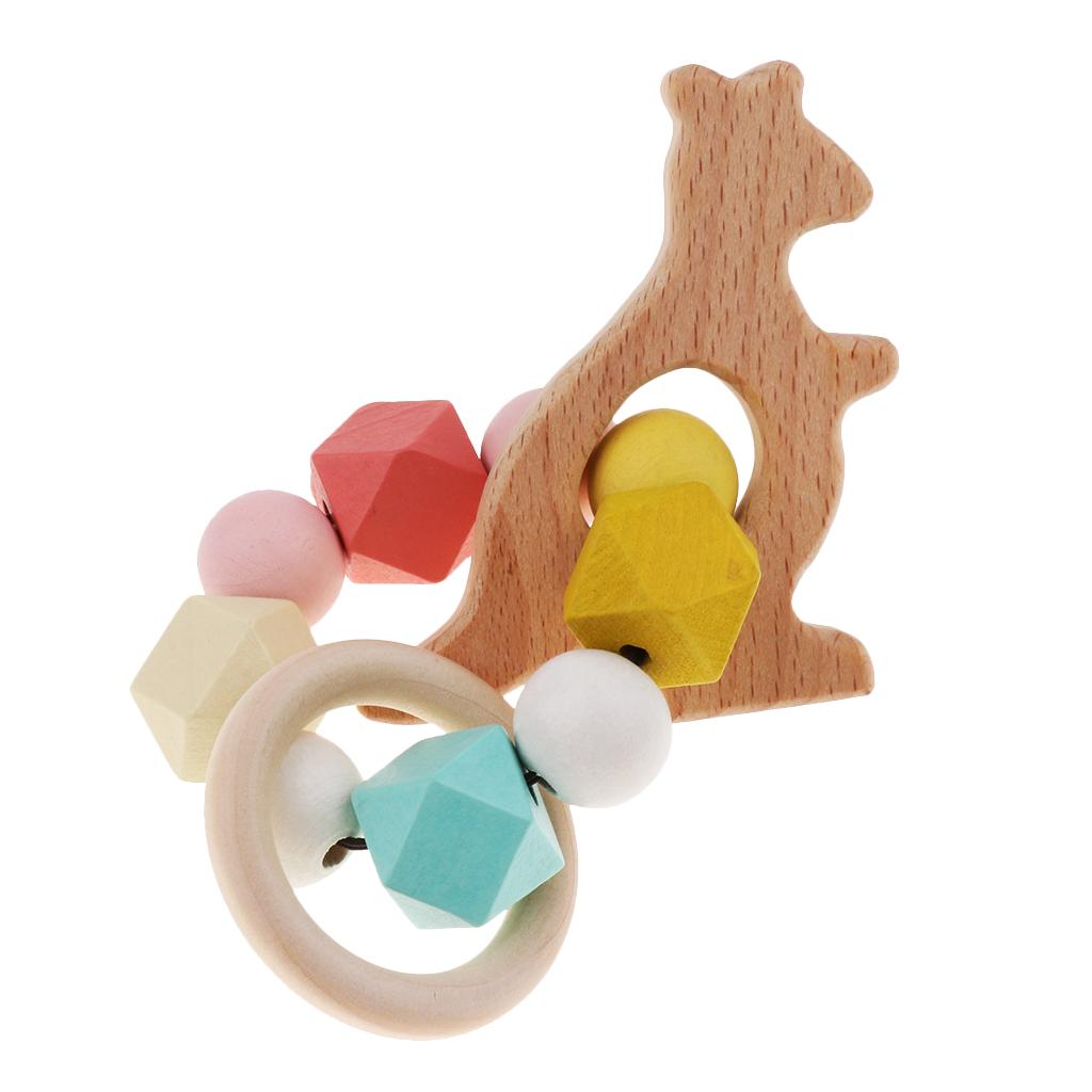 Safe Wooden Baby Teether Wood Teething Bracelet Rings Kangaroo