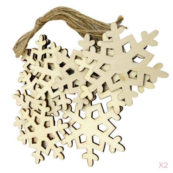 20pcs Wooden Snowflake Pendants Ornament Xmas Tree Scrapbooking Crafts Decor