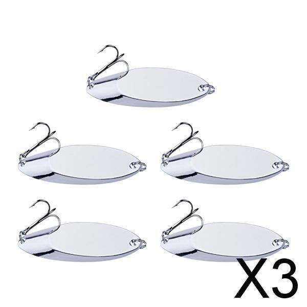 3x5 Pieces Fishing Spoons Lures Spinnerbaits Hooks Bass Baits and Lures Silver 1.5g
