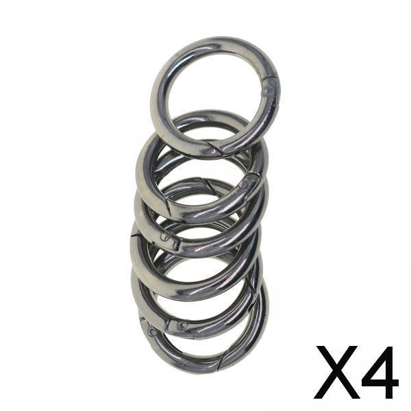 4x6pcs Spring Gate O Rings 32mm for Keychains Handbag Strap Craft Black
