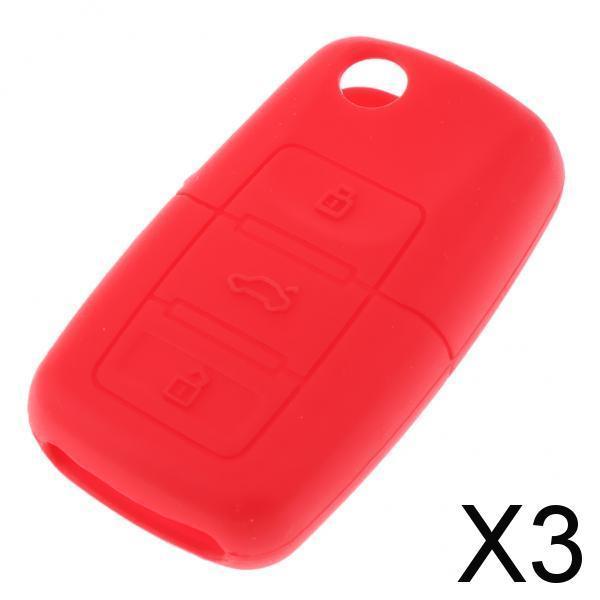 3xSilicone Cover For VW Skoda Seat Remote Key Fob Case Entry 3 Button Red