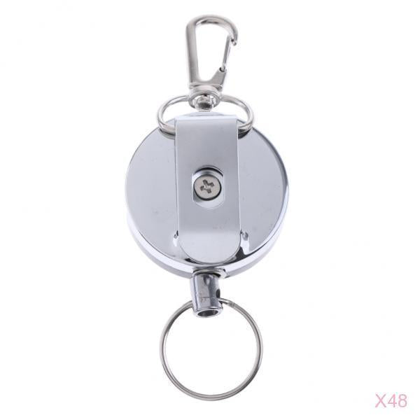 48 Pcs Retractable Key Chains Badge Holders Steel Recoil Ring Belt Clip 60cm
