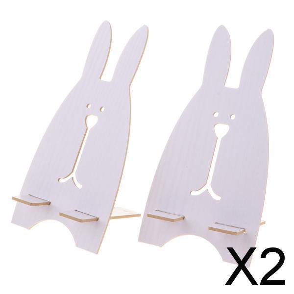 2xWooden Cute Rabbit Holder Desktop Stander Bracket For Cell Phone White