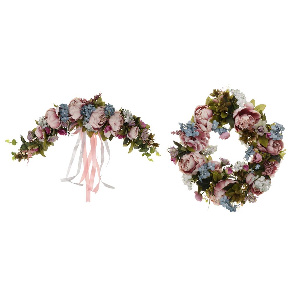 2pcs Set Artificial Silk Flower Wreath Lintel Floriation Door Home Decor