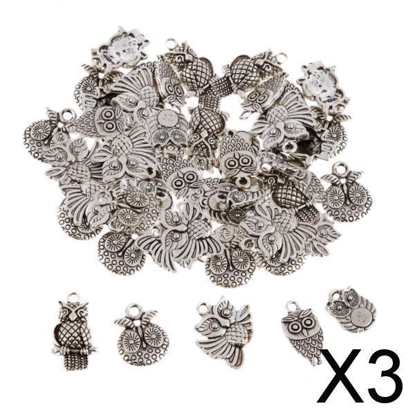 3x50 Pieces Tibetan Silver Owl Charms Pendant Bead DIY Jewelry Making Crafting