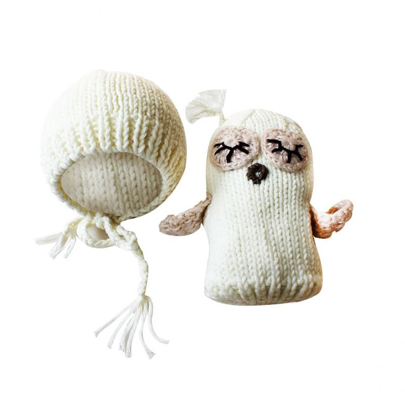 Baby Boy Girl Toddler Owl Knit Crochet Hat Beanie Caps Photo Prop Beige