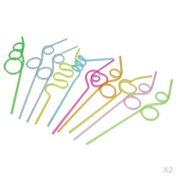 20 Pieces Crazy Curly Drinking Straws Wiggle Twisty Kids Party Bag Fillers