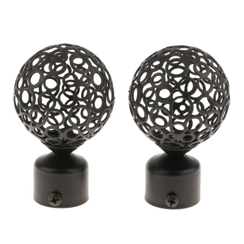 2Pcs Iron Window Curtain Pole End Drape Rod Finals Head for Rods with Dia. 28mm Hollow Ball#Black