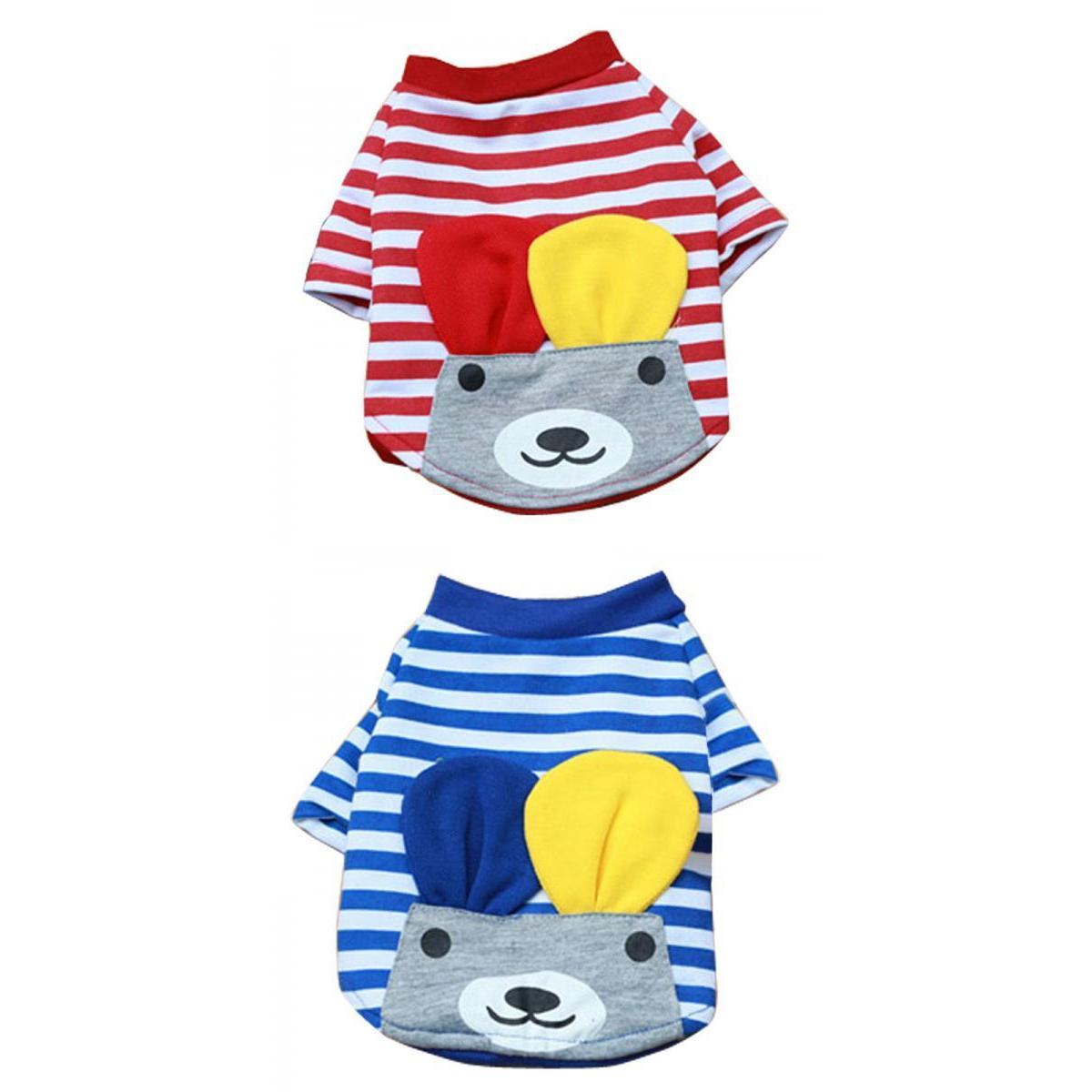 2 pcs Pet Puppy Small Striped Dog Cat Vest T-Shirt Summer Apparel Clothes