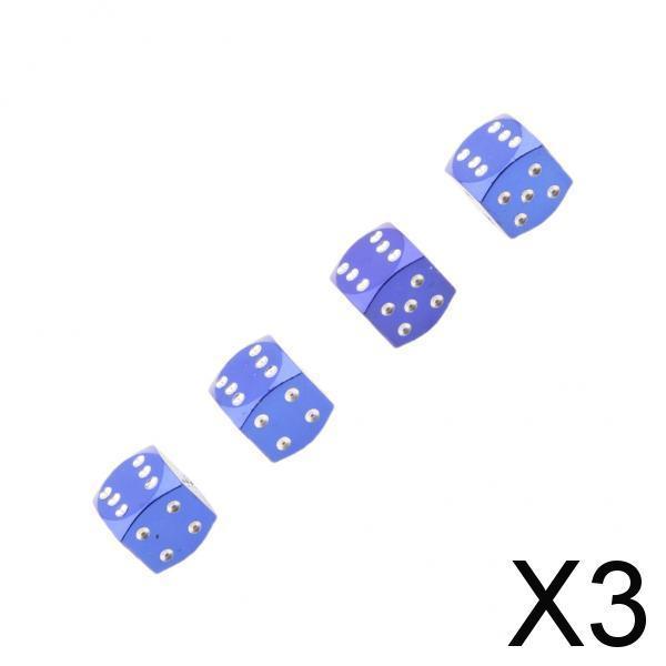 3x4Pcs Dice Motorcycle Car Truck Wheel Stem Air Valve Caps Covers Blue