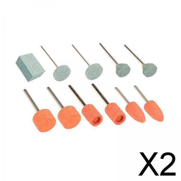 2xSet of 11Pcs Abrasive Mounted Stone Heads Set Accessories ,1/8 inch Shank