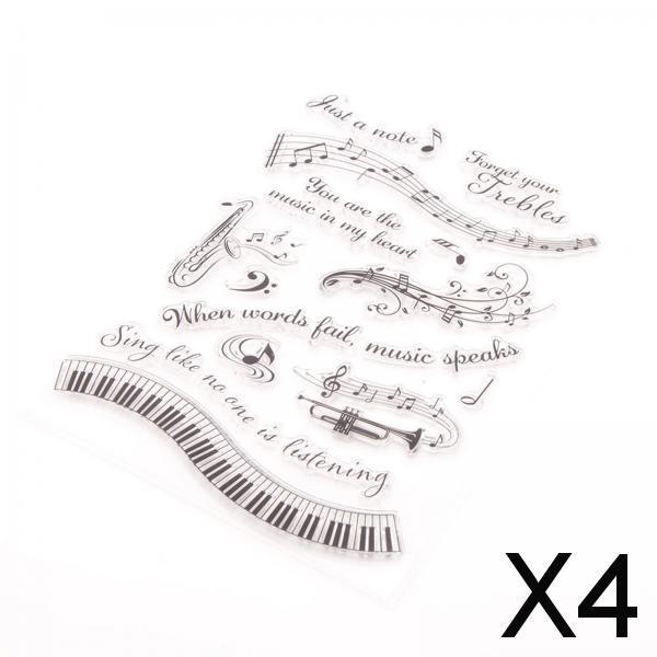 4xMusic Theme Letters Stamps Durable Clear Stamps for Album Party Cards Making