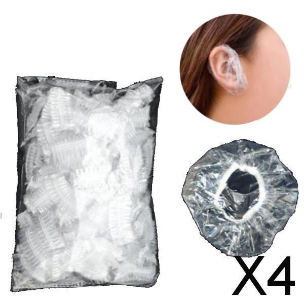4x100PCS Ear Protector Caps Disposable Elastic Clear Shower Water Ear Covers