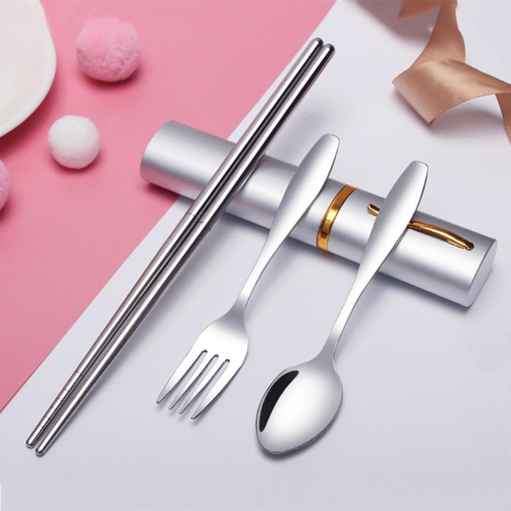 Tableware Stainless Steel Travel Portable Chopsticks, Forks Spoons Silver