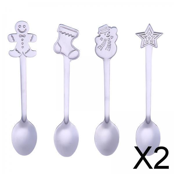 2x4 Pieces Stainless Steel Teaspoons Tableware for Cake Ice Cream Cappuccino