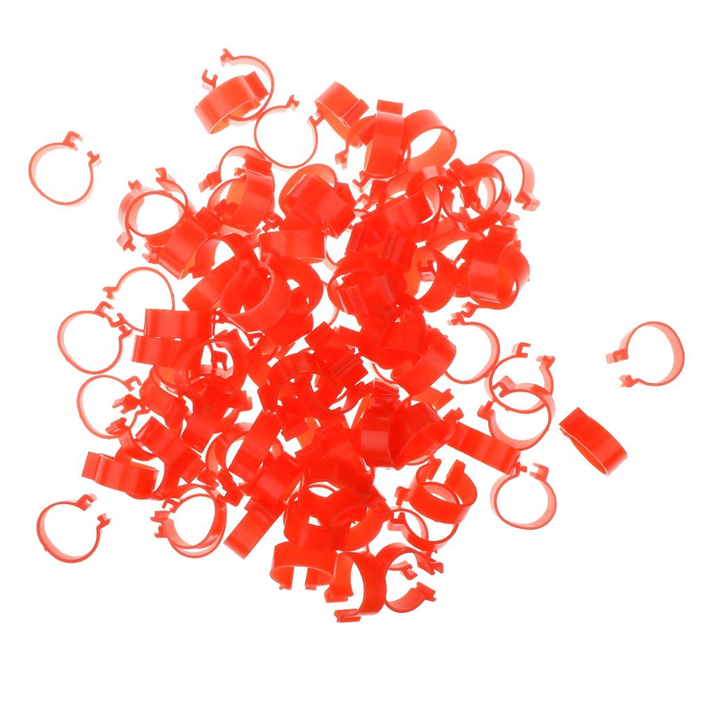 100x Chicken Poultry Leg Rings Bands Clip NO Numbers Red 2.0cm Inner Dia.