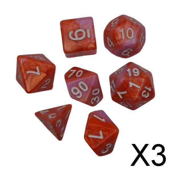 3x7 Pieces Polyhedral Dices Set Durable Board Game Props for Card Game Cafe Orange Pink