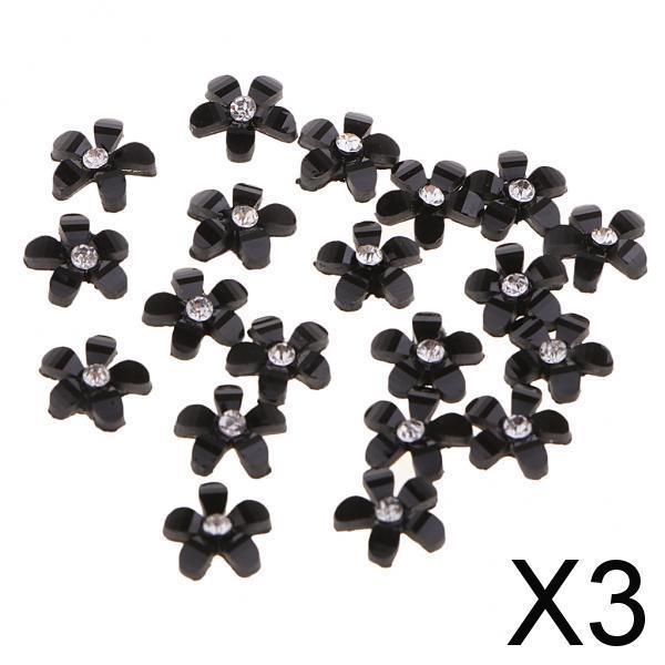 3x20 Flowers Flatback Button Rhinestone Embellishments for Wedding Black