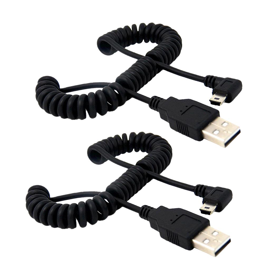 2Pieces USB 2.0 A Male to Left Angle Mini B 5p Male Spring Cable