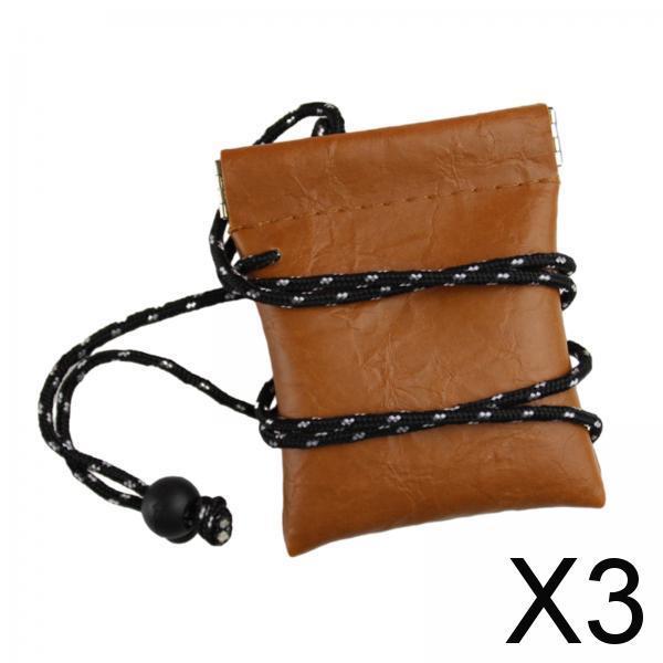 3xHanging Neck Pouch Key Bag Small Wallet Storage Bag for Men Women Earbud Bag Brown