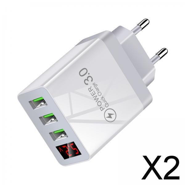 2x3USB Digital Display Fast Charging Portable Fast Charger for Travel Charging White
