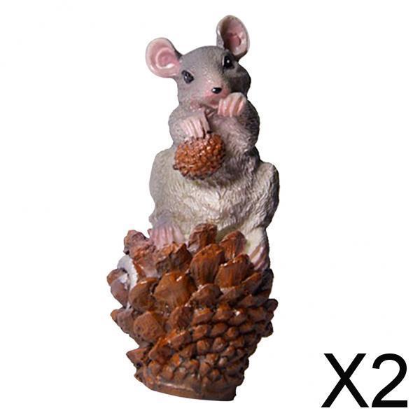 2xCute Mouse Figurine Sculpture for Home Garden Yard Statues Lawn Decoration