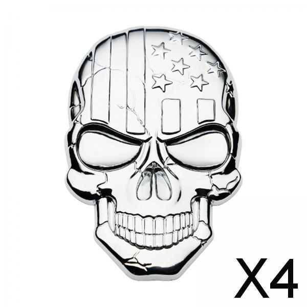 4x3D Decal Skull Car Sticker Modification Plating for Motorcycle Truck Silver