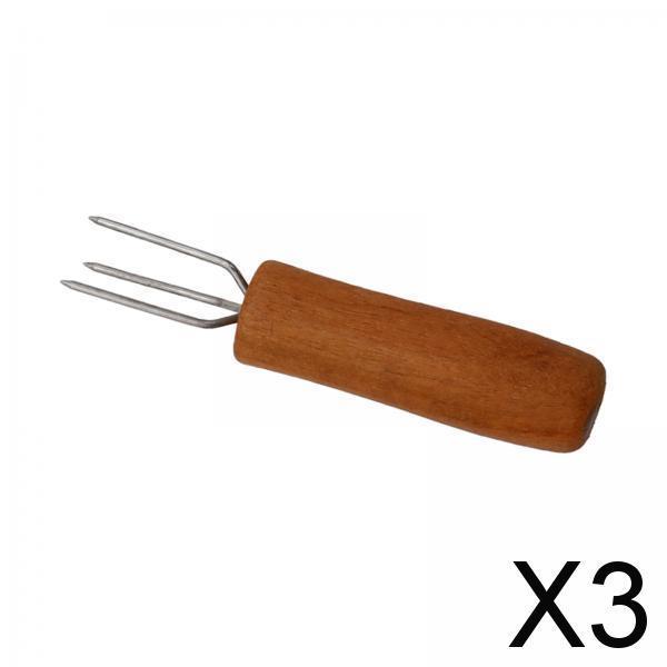 3xCorn Holder BBQ Cooking with Wood Handle Fruit Forks Corn on The COB Holder Weedtree Handle