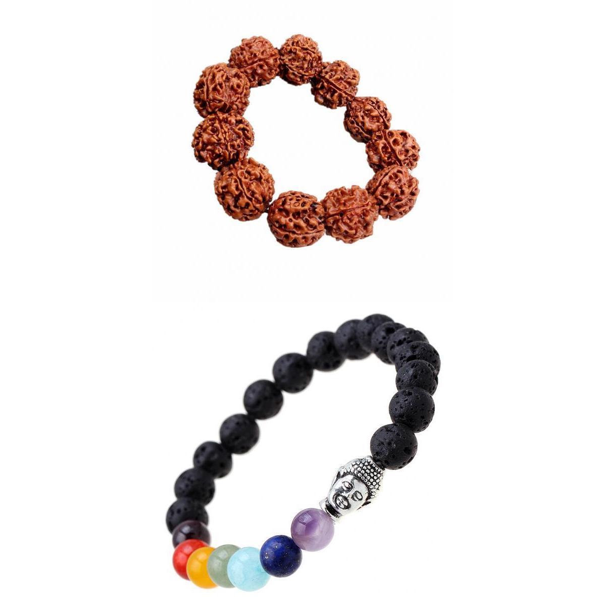 2Pcs Rock Beads Bracelet Reiki Buddha Prayer Beads Bracelet Jewelry