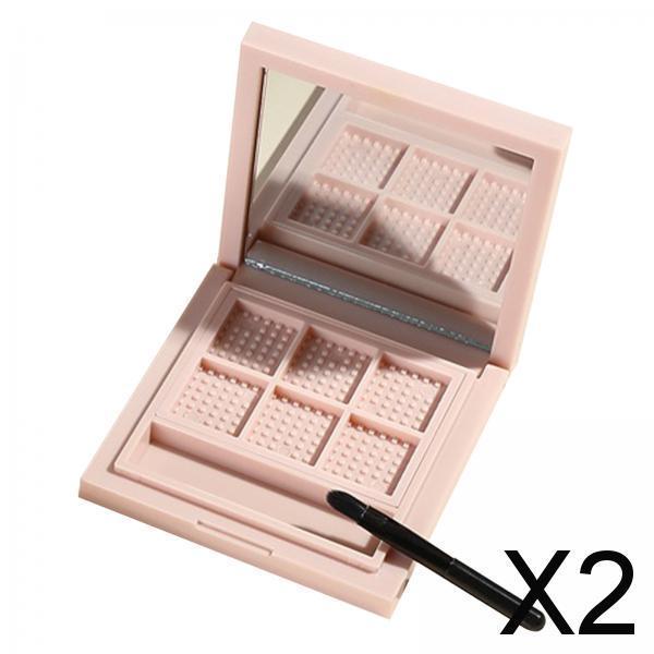 2xEmpty Eyeshadow Palette Storage Box with Mirror and Brush Slot Square Pallet 6 Slot