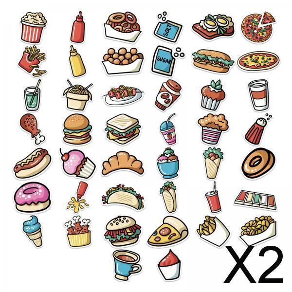 2x44Pcs Colorful Mixed Food Cartoon Stickers DIY Waterproof Fridge Decal