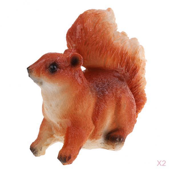 2x Realistic Squirrel Figure for Home Table Garden Yard Statues Lawn Decor