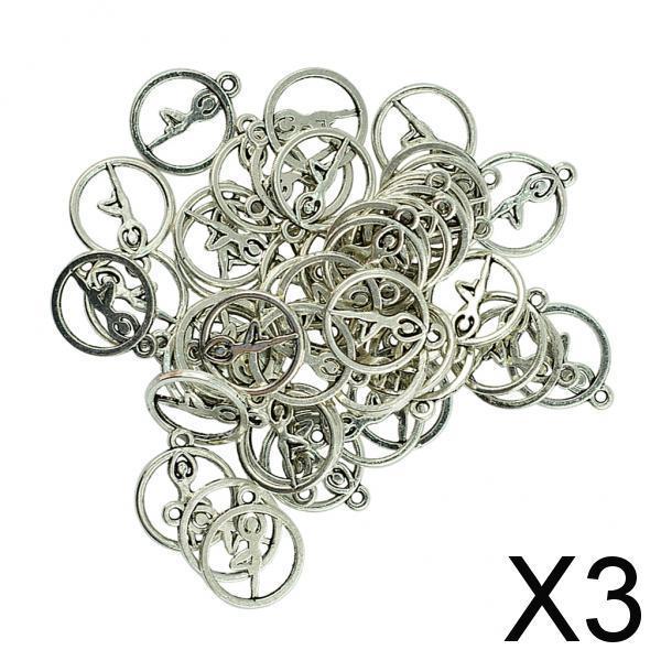 3x50 Pcs Tibetan Silver Round Hollow Out Pendant Charms Yoga Pose DIY Crafts