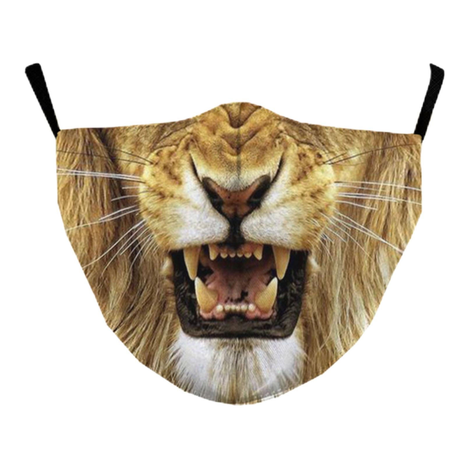 Funny Spoof Mouth Masks Adjustable Dustproof Reusable for Men Women Adults Lion