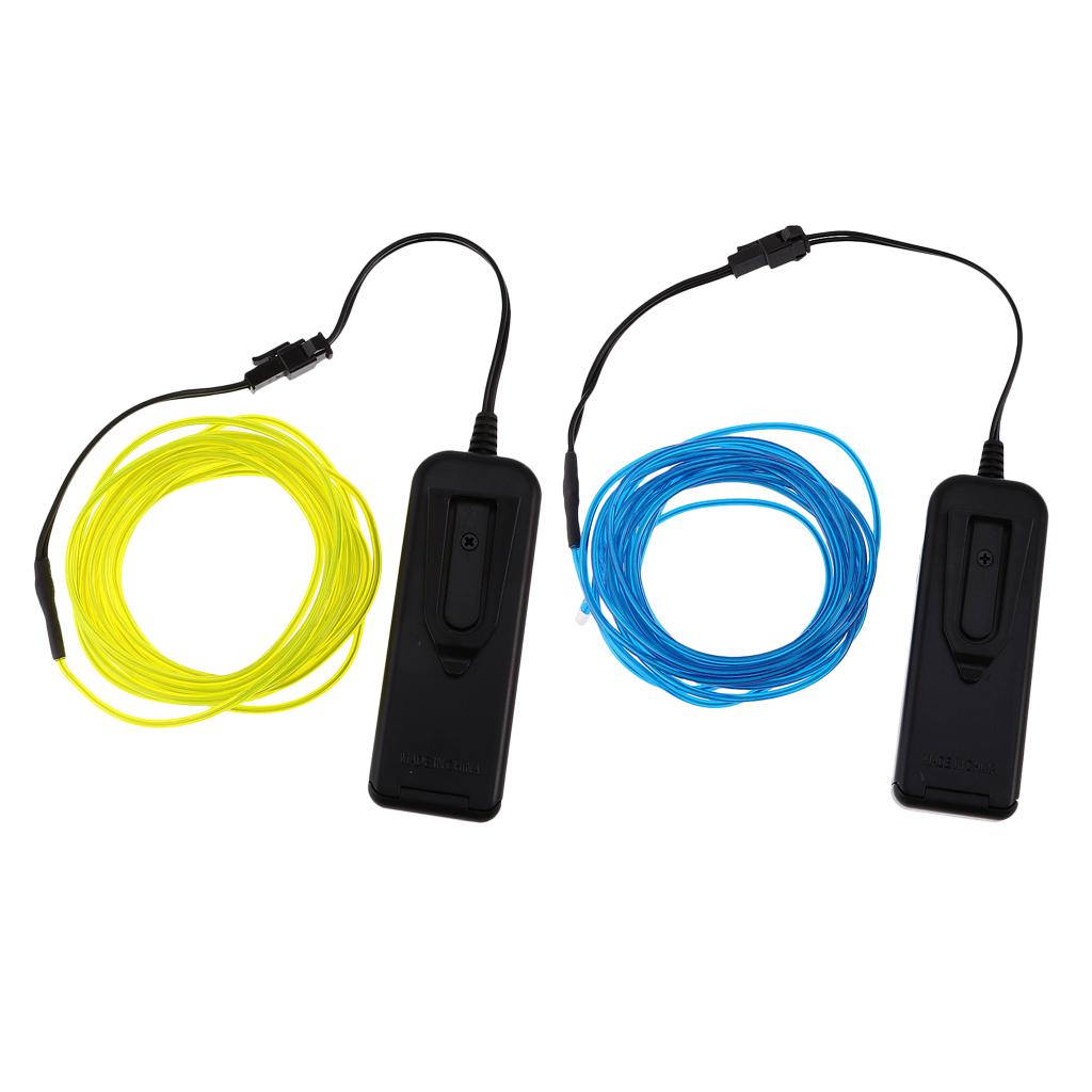 2PCS Luminescent Neon LED Lights Glow EL Wire String 5 Meters Blue Green