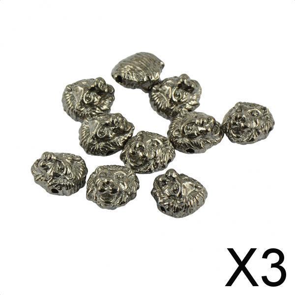 3x10 Pieces Lion Head Loose Beads Bracelet Necklace Beads Hematite Jet Black