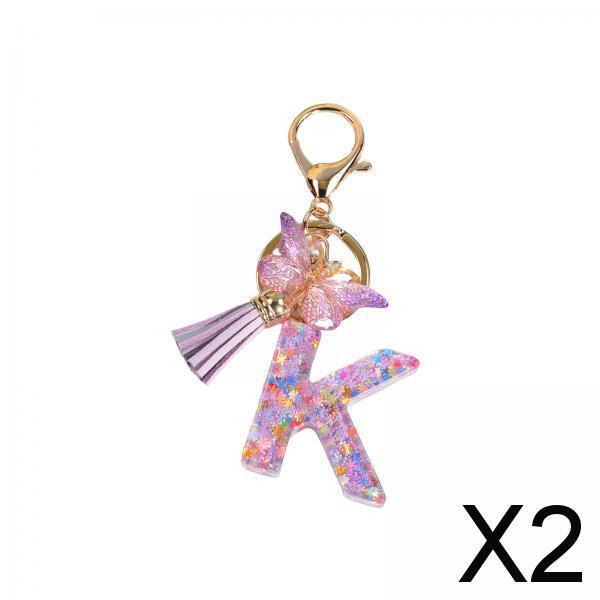 2xResin Keychain Ornaments Girls Women Gifts English Alphabet Keyring Keychain K