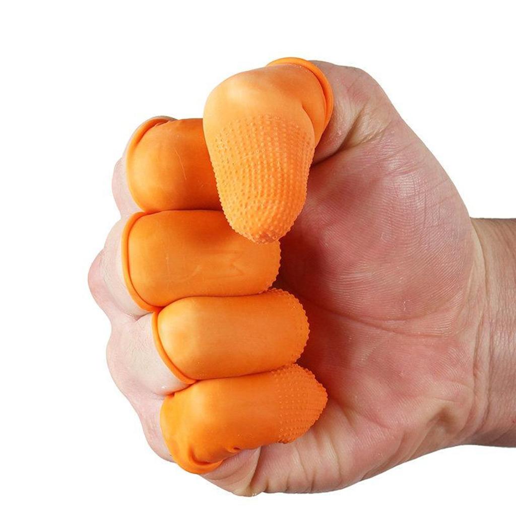 100x Rubber Finger Cots Fingertips Gloves Anti Slip Tools Orange Medium